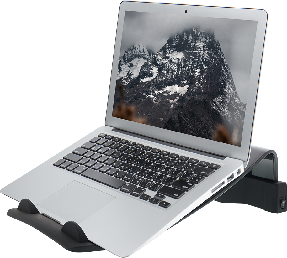 Klip Xtreme KNS-110B Notebook Stand / Cooling Station - Soporte para ordenador portátil - con concentrador USB de 4 puertos, ventilador de refrigeración - 17" - negro