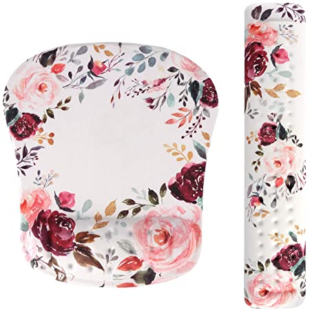 ‎iCasso Reposamuñecas para mouse y reposamuñecas para teclado de computadora (Diseño Floral)