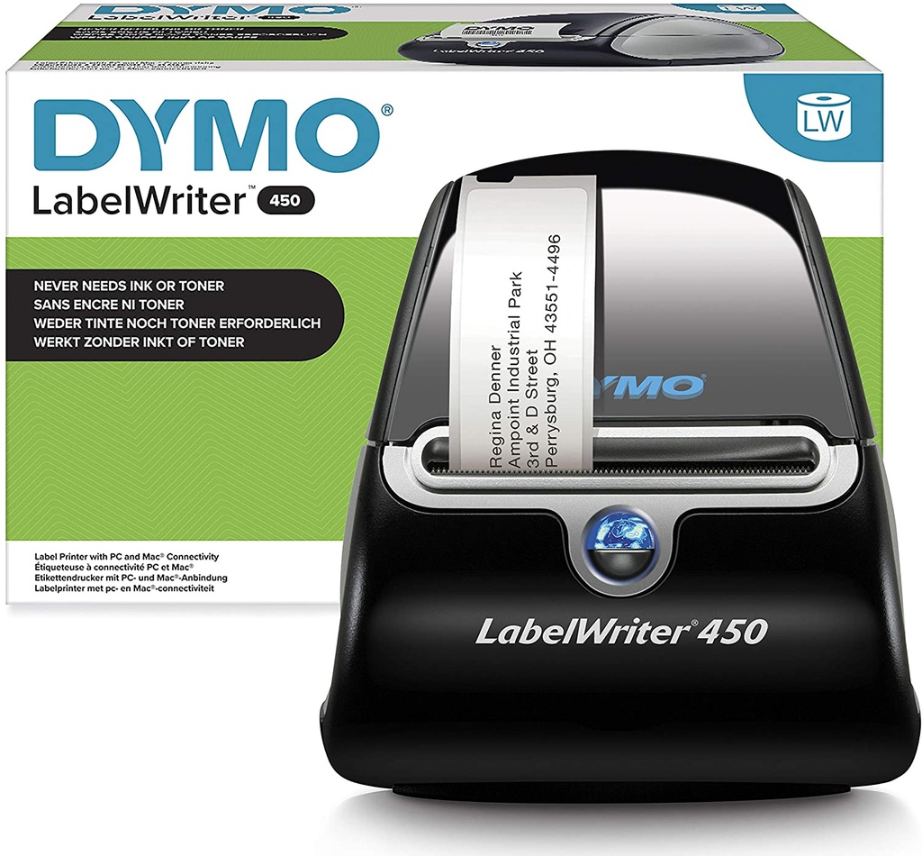 (1752265) Dymo LabelWriter 450 Turbo Direct Thermal Printer - Monochrome - Label Print - USB - Gray - 1.2 lps Mono