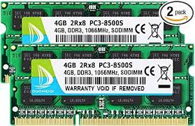DUOMEIQI 8 GB Kit (2 x 4 GB) 2RX8 PC3-8500 PC3-8500S DDR3 1066MHz SODIMM CL7 204 Pin 1.5v no ECC memoria RAM para portátil módulos compatibles con Intel AMD y Mac