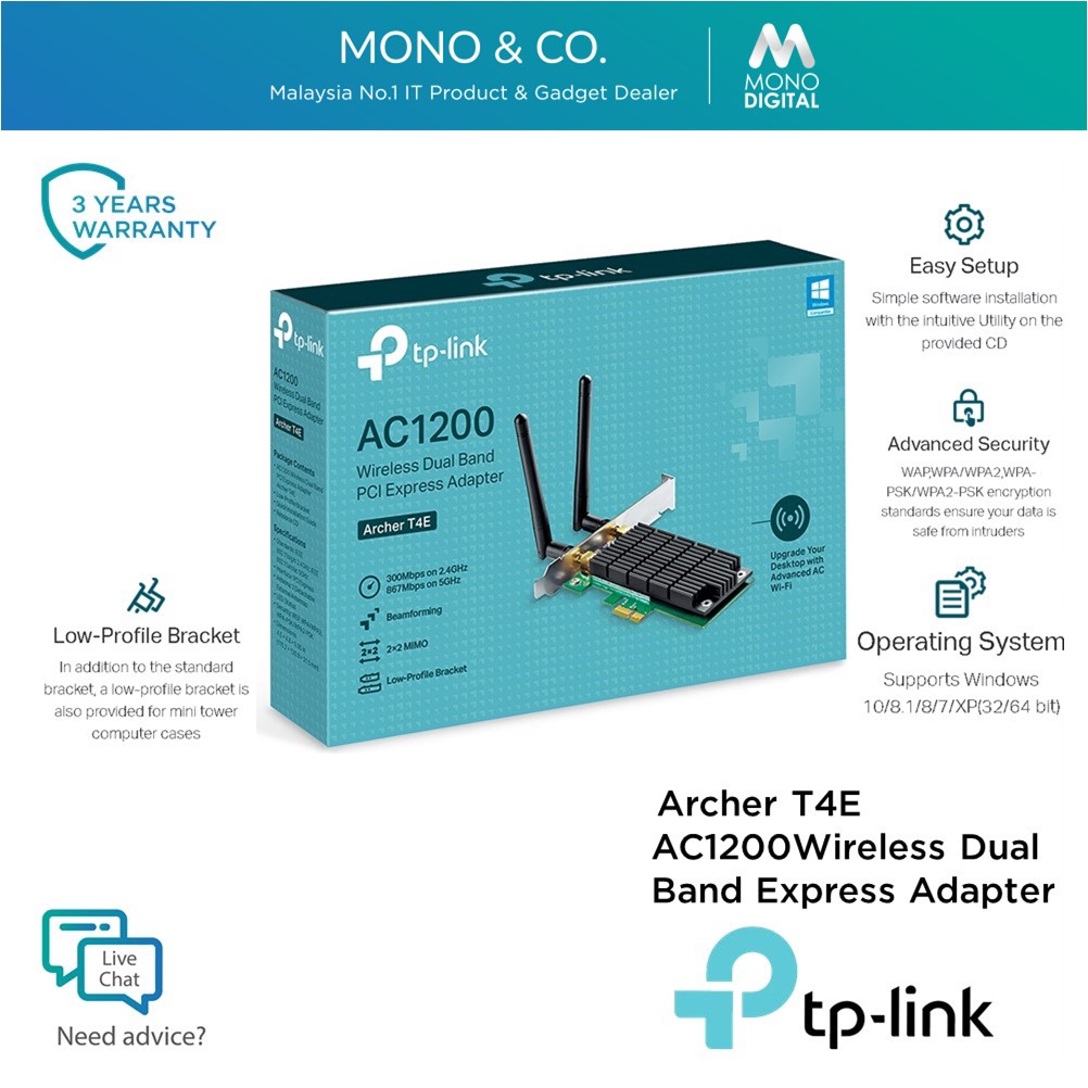 ARCHER T4E - Adaptador Inalámbrico PCI Express Banda Dual AC AC1200