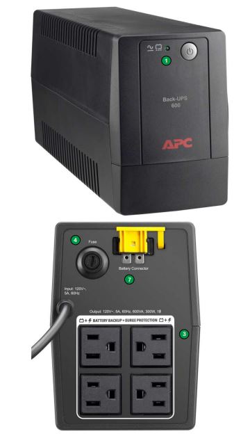 BX600L-LM-/APC Back-UPS BX600L-LM - UPS - CA 120 V - 300 vatios - 600 VA 7 Ah - USB - conectores de salida: 4 - negro