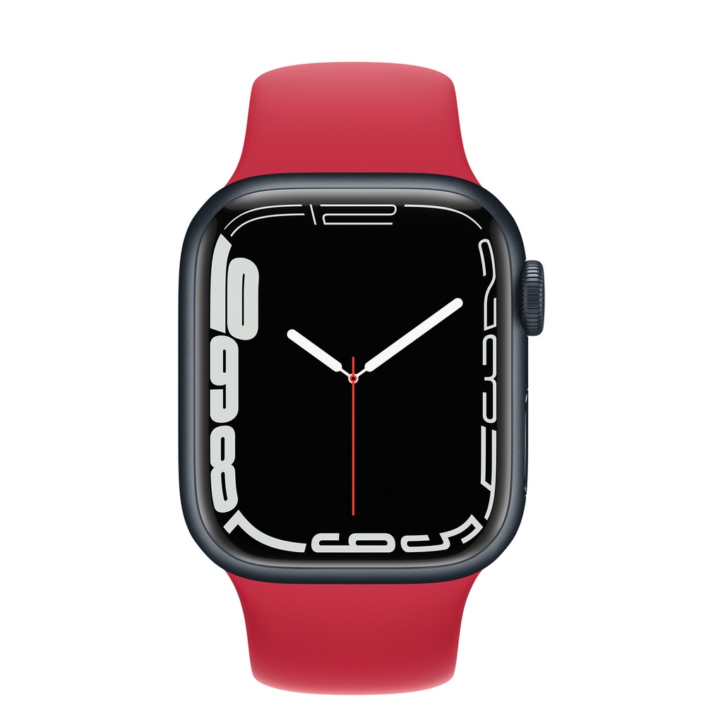 Apple Watch Series 7 (GPS) - (PRODUCT) RED - 41 mm - aluminio rojo - reloj inteligente con pulsera deportiva - fluoroelastómero - rojo - tamaño de la banda: Regular - 32 GB - Wi-Fi, Bluetooth - 32 g