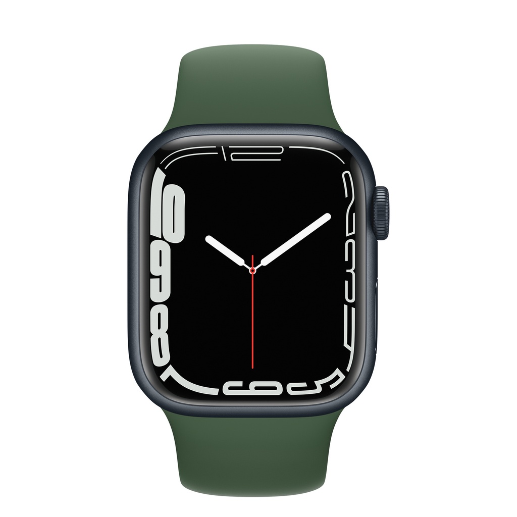 Apple Watch Series 7 (GPS) - 41 mm - green aluminum - reloj inteligente con pulsera deportiva - fluoroelastómero - clover - tamaño de la banda: Regular - 32 GB - Wi-Fi, Bluetooth - 32 g