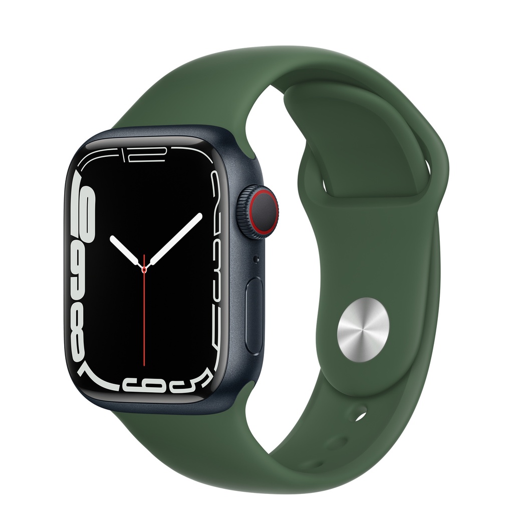 Apple Watch Series 7 (GPS) - 41 mm - green aluminum - reloj inteligente con pulsera deportiva - fluoroelastómero - clover - tamaño de la banda: Regular - 32 GB - Wi-Fi, Bluetooth - 32 g