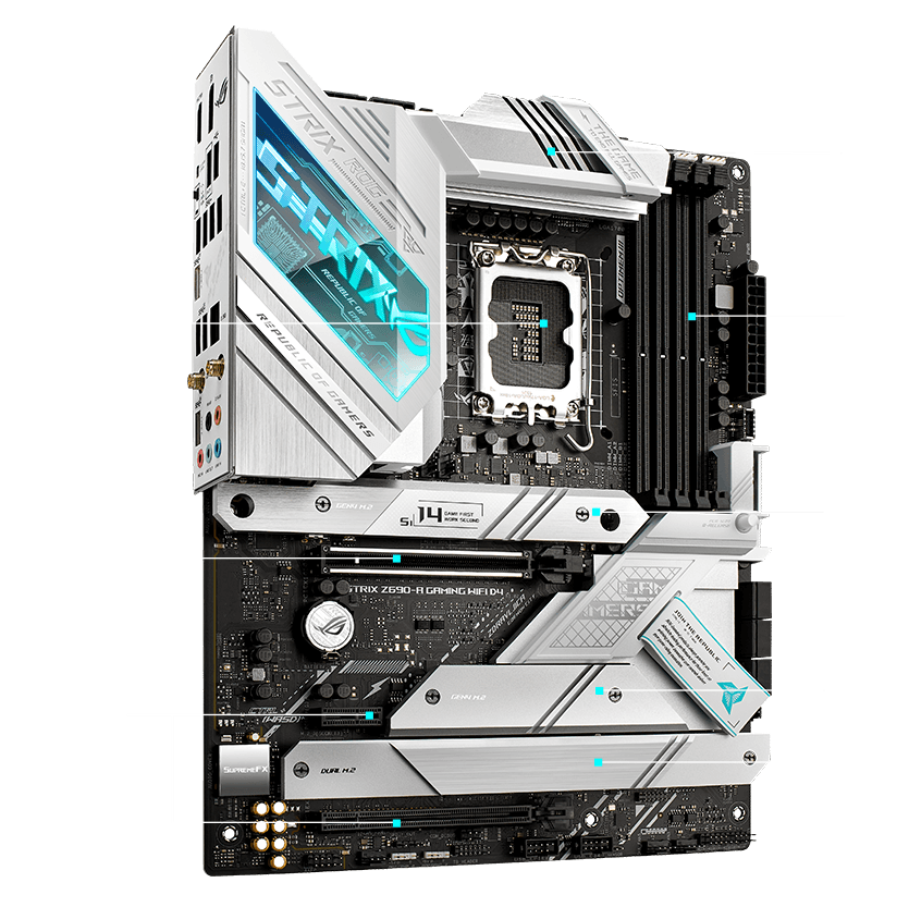 ASUS ROG STRIX Z690-F GAMING WIFI - Placa base - ATX - Socket LGA1700 - Z690 Chipset - USB-C Gen2, USB 3.2 Gen 1, USB 3.2 Gen 2, USB-C Gen 2x2 - 2.5 Gigabit LAN, Bluetooth, Wi-Fi - Tarjeta gráfica (CPU necesaria) - HD Audio (8-canales)