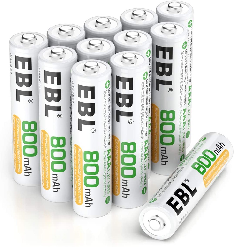 B00EV1D7MC-EBL 12 cuentas pilas AAA recargables hogar batería básica 800 mAh con caja de almacenamiento portátil