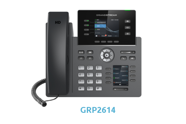 GRP2614 - Teléfono IP Wi-Fi, Grado Operador, 4 líneas SIP con 4 cuentas, pantalla a color 2.8", puertos Gigabit, Bluetooth, PoE