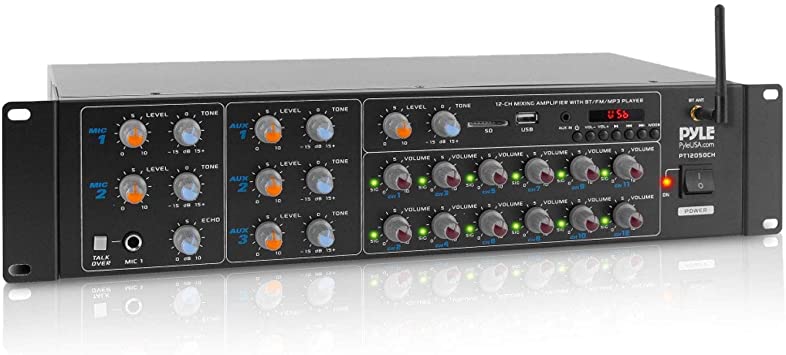Amplificador de potencia Bluetooth inalámbrico de 12 canales, 6000 W, mezclador de sonido multi-zona, sistema de caja de receptor estéreo para el hogar con RCA, USB, AUX