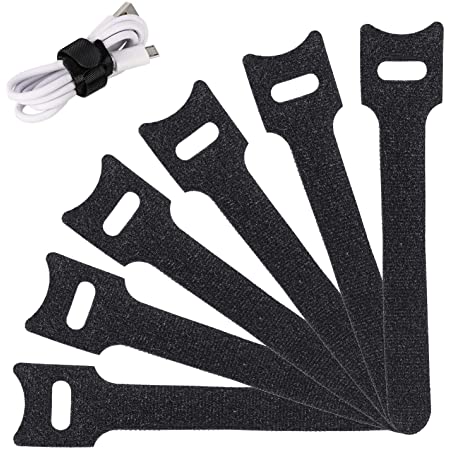 Attmu Reusable Fastening Cable Ties, Microfiber Cloth 6-inch Hook Loop Cord Ties, Black (100 pcs(Black))