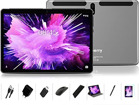 MEBERRY Tablet Android 10.0: 10 pulgadas ultra rápida 4 GB/RAM, 64 GB/ROM Tablets-8000 mAh Batería-WiFi Soporte - Teclado Bluetooth | Ratón | Cubierta de tablet M7 y más incluidos, gris
