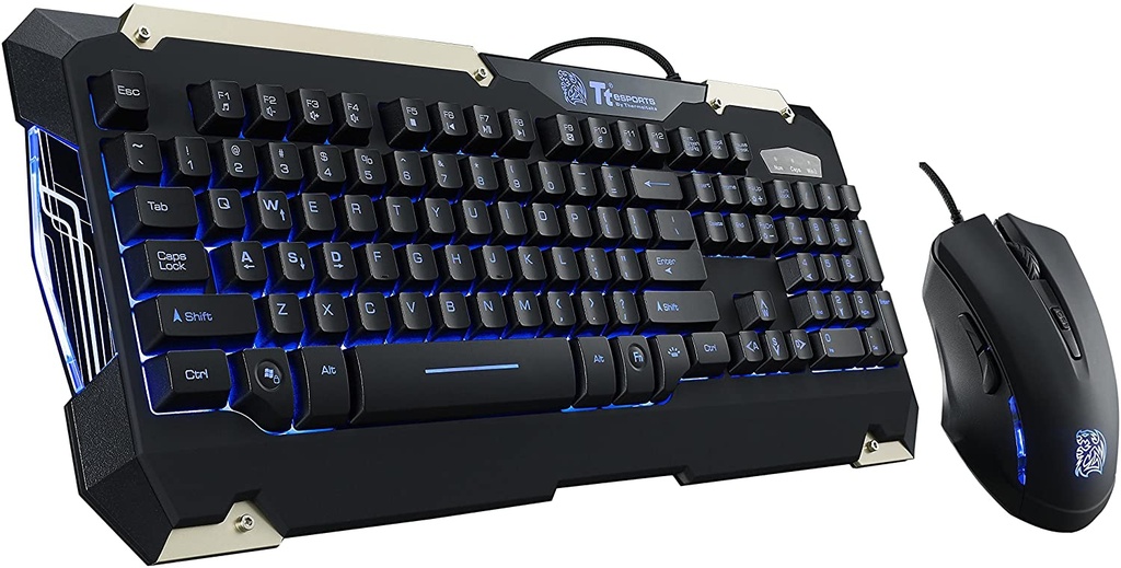 Thermaltake -  eSPORTS COMMANDER COMBO (Multi Light) - Juego de teclado y ratón - USB - Teclado retroiluminado - Mouse  800/1200/1600/2400 DPI - Español - Latinoamérica - negro