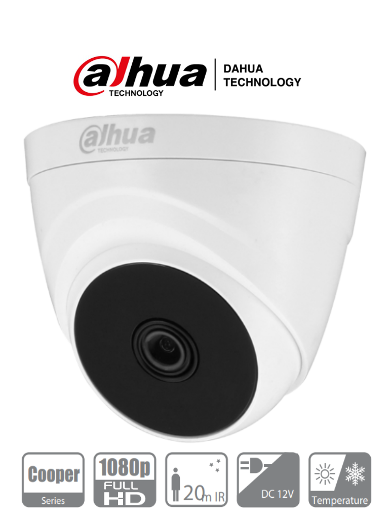 HAC-T1A21N -  DAHUA Cámara Domo ocular IR HDCVI de 2MP/Máx. 30 fps@1080p/ IR 20 m/IP67,12 VDC