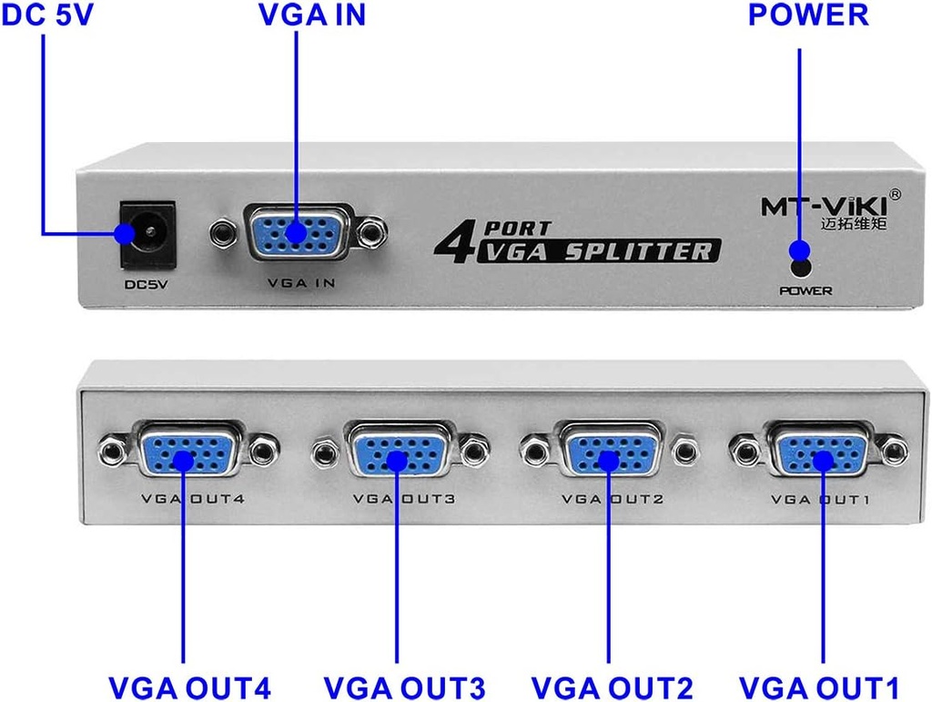 1 en 4 salida VGA Monitores Splitter Box VGA/SVGA LCD CRT 4 puerto de vídeo (150 MHz)