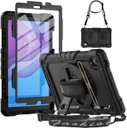 HXCASEAC-Funda para Lenovo Tab M10 HD de 2ª generación de 10.1 pulgadas 2020 con protector de pantalla, diseño a prueba de caídas con correa de mano giratoria de 360 grados/soporte integrado (TB-X306 TB-X306F TB-X306X) - Negro