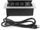 US-T3A2U-DS- Enchufe desplegable de escritorio con 3 tomas de corriente y 2 puertos USB (caja de conexión, enchufe desplegable de escritorio, plateado)