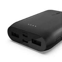 Belkin - Cargador portátil - 10000 mAh - 15 vatios - 3 conectores de salida (2 x USB, 24 pin USB-C) - negro