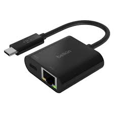 Belkin - Adaptador de carga y Ethernet - USB-C - Gigabit Ethernet x 1 + USB-C (solo alimentación) x 1