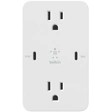 Belkin BOOST CHARGE PRO Wall Plate - Adaptador de corriente - tecnología GaN (2 x NEMA 5-15, 2 USB-C) - blanco