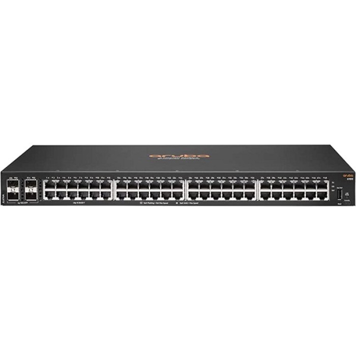 HPE Aruba 6100 24G Class4 PoE 4SFP+ - Conmutador - Gestionado - 24 x 10/100/1000 (PoE+) + 4 x 1 Gigabit / 10 Gigabit SFP+ - flujo de aire de lado a lado - montaje en rack - PoE+ (370 W)