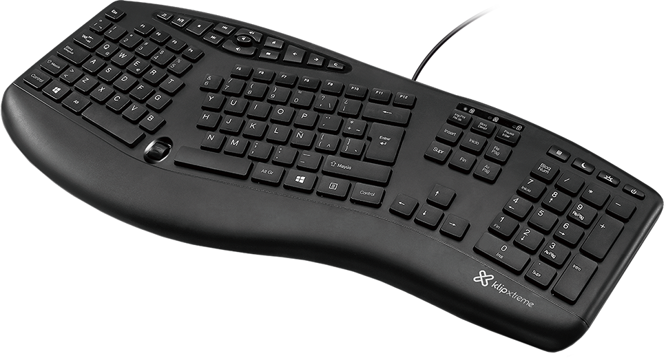 Klip Xtreme - Keyboard - Wired - Spanish - USB - Ergonomic Design - Black - Ergonomical