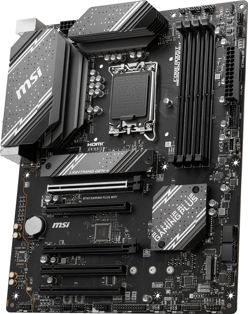 MSI B760 GAMING PLUS WIFI - Placa base - ATX - Socket LGA1700 - B760 Chipset - USB 3.2 Gen 1, USB 3.2 Gen 2, USB-C 3.2 Gen2 - 2.5 Gigabit LAN, Bluetooth, Wi-Fi - Tarjeta gráfica (CPU necesaria) - HD Audio (8-canales)