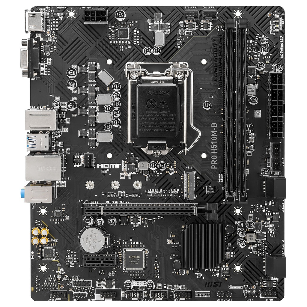 MSI PRO H510M-B - Placa base - micro ATX - Socket LGA1200 - H510 Chipset - USB 3.2 Gen 1 - Gigabit LAN - Tarjeta gráfica (CPU necesaria) - HD Audio (8-canales)