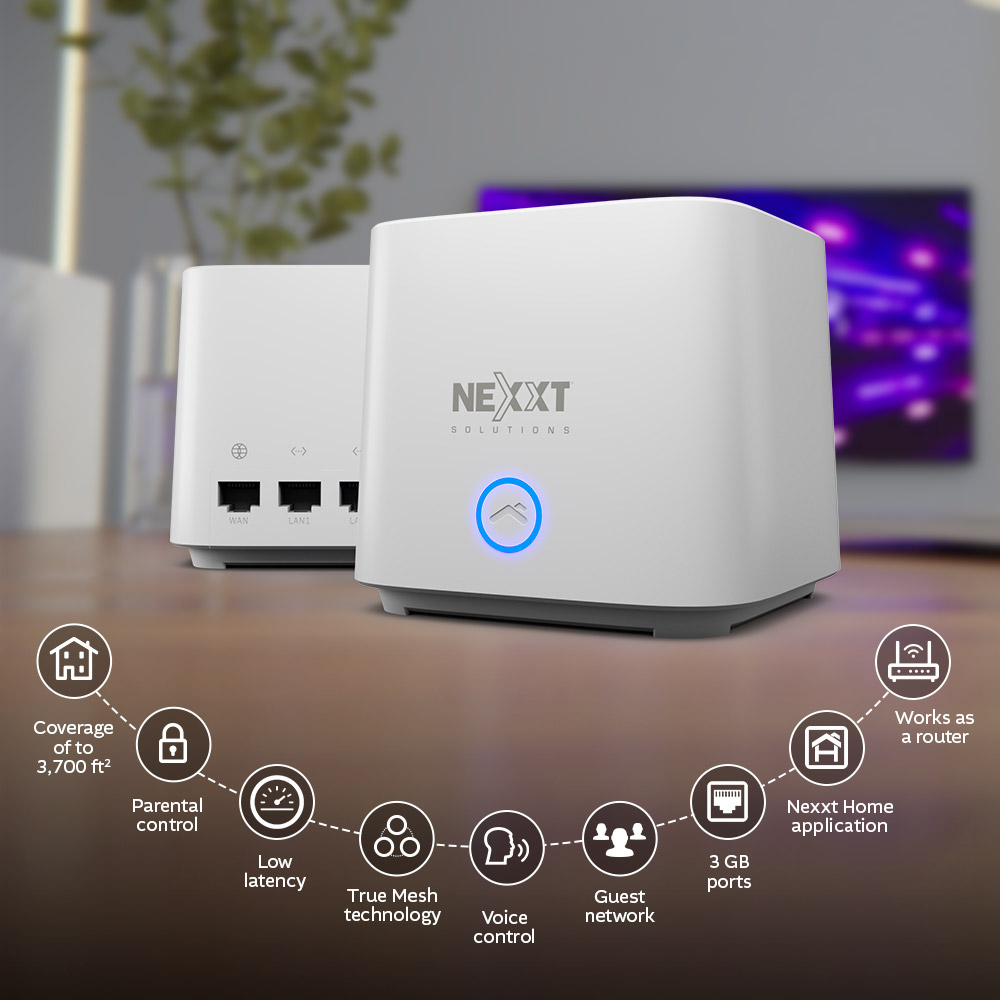 Nexxt Solutions Home - Router - Wireless Mesh - 802.11a/b/g/n/ac/ax - Desktop - Mesh routerAX18002pk