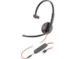 Poly Blackwire 3215 - Blackwire 3200 Series - auricular - en oreja - cableado - cancelación de sonido activo - conector de 3,5 mm, USB-A - negro - Certificado por Skype, Certificado por Avaya, certificado con Cisco Jabber