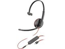 Poly Blackwire 3215 - Blackwire 3200 Series - auricular - en oreja - cableado - cancelación de sonido activo - conector de 3,5 mm, USB-A - negro - Certificado por Skype, Certificado por Avaya, certificado con Cisco Jabber