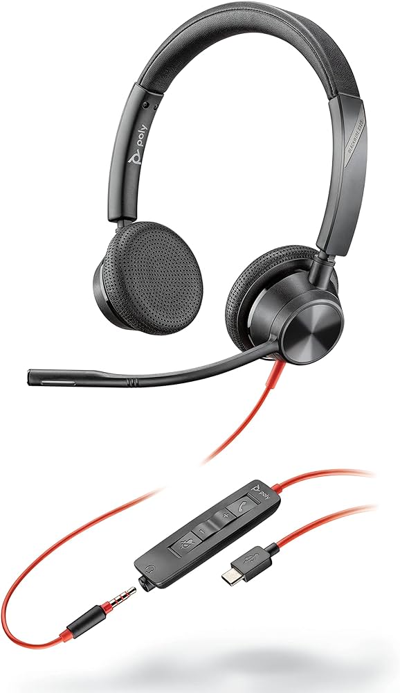 Poly Blackwire 3325 - Blackwire 3300 series - auricular - en oreja - cableado - cancelación de sonido activo - conector de 3,5 mm, USB-C - negro