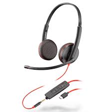 Poly Blackwire C3225 - Blackwire 3200 Series - auricular - en oreja - cableado - cancelación de sonido activo - conector de 3,5 mm, USB-C - negro - Certificado por Skype, Certificado por Avaya, certificado con Cisco Jabber