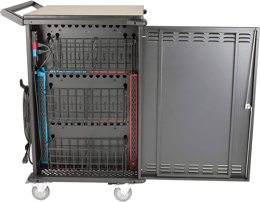 Tripp Lite 48-Device AC Mobile Charging Cart Storage Station for Laptops, Chromebooks, Tablets 120V, NEMA 5-15P, 10 ft. Cord, Black - Carrito carga y gestión - para 48 portátiles - bloqueable - acero resistente - negro