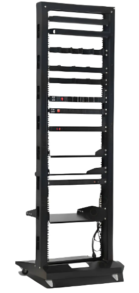 Rack 2 postes REFORZADO 42u de piso. incluye Rodines + tornillos (RACKS ABIERTOS)