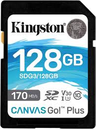 Kingston Canvas Go! Plus - Tarjeta de memoria flash - 128 GB - Video Class V30 / UHS-I U3 / Class10 - SDXC UHS-I