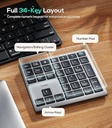 Nulea Teclado numérico inalámbrico Bluetooth 5.0 y 2.4G, recargable USB-C, teclado Bluetooth de 34 teclas para entrada de datos-Windows 8/10/11, macOS, iOS, Android y Chrome OS.