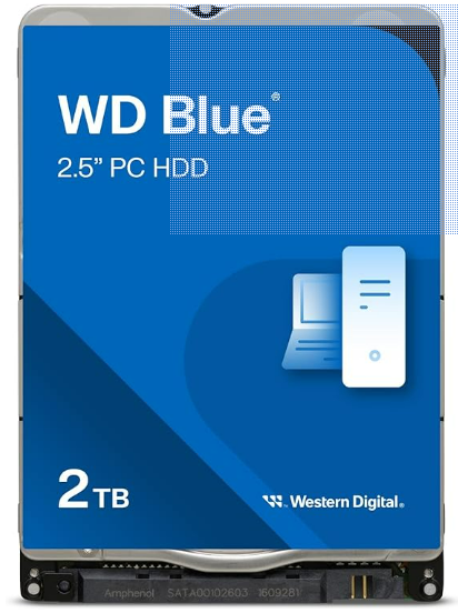 Western Digital 2TB WD Blue Disco duro móvil HDD - 5400 RPM, SATA 6 Gb/s, caché de 128 MB, 2.5" - WD20SPZX