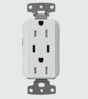 Lutron CAR-15-CCTR-WH Claro 15Amp Dual Tamper USB Type C Duplex Receptacle