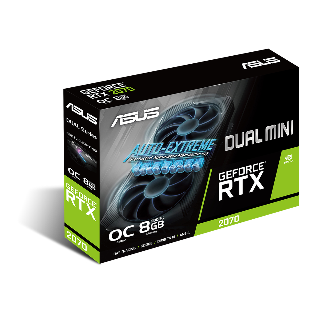 ASUS DUAL-RTX2070-O8G-MINI - OC Edition - tarjeta gráfica - GF RTX 2070 - 8 GB GDDR6 - PCIe 3.0 x16 - DVI, HDMI, DisplayPort
