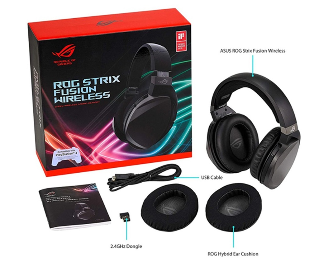 ASUS ROG Strix Fusion Wireless - Auricular - tamaño completo - 2,4 GHz - inalámbrico