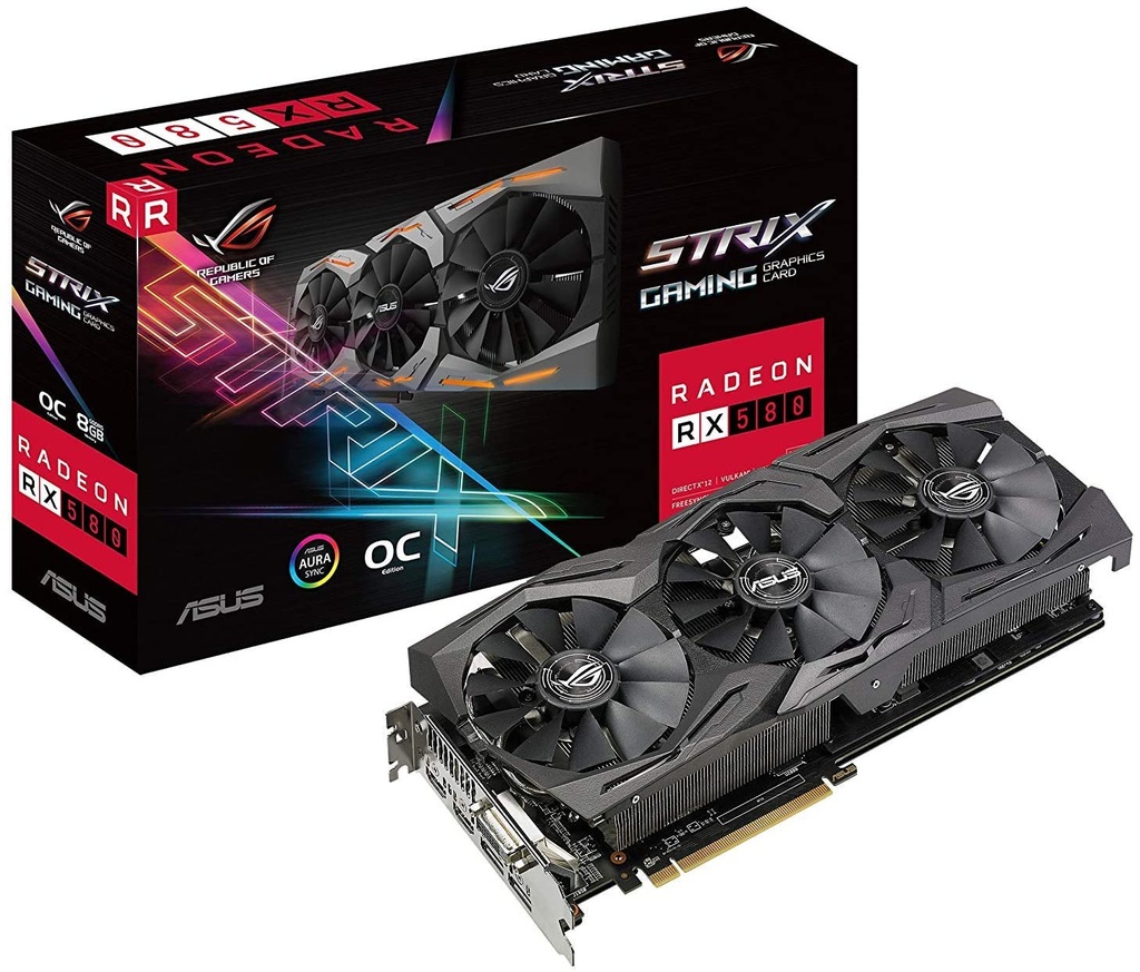 ASUS ROG-STRIX-RX580-O8G-GAMING - Graphics card - Radeon RX 580 - 8 GB GDDR5 - PCIe 3.0 x16 - DVI, 2 x HDMI, 2 x DisplayPort - Gaming