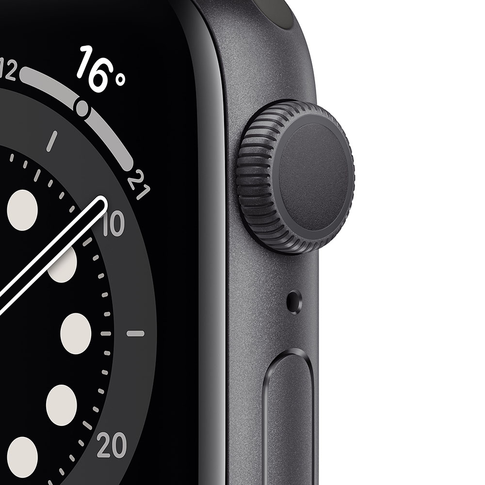 Apple Watch Series 6 (GPS) - 40 mm - aluminio gris espacial - reloj inteligente con pulsera deportiva - fluoroelastómero - negro - tamaño de la banda: S/M/L - 32 GB - Wi-Fi, Bluetooth - 30.5 g
