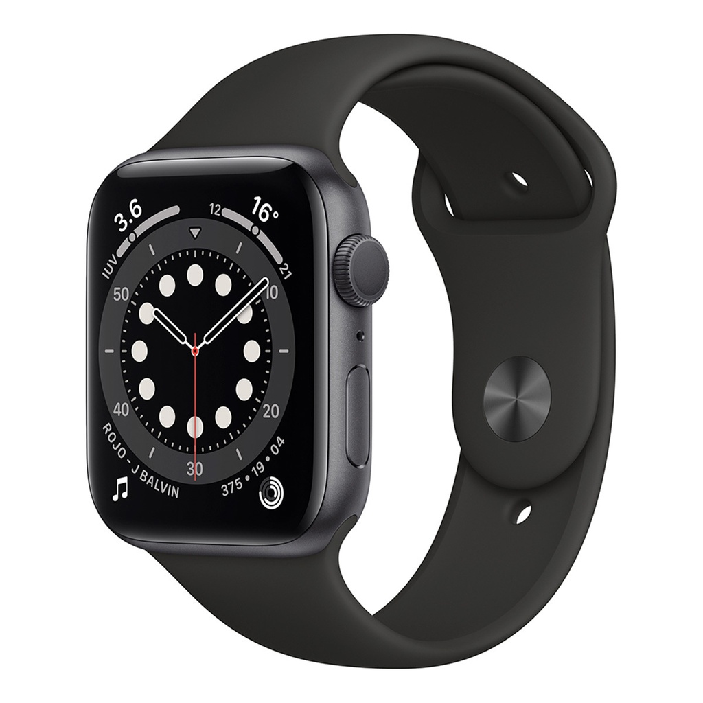 Apple Watch Series 6 (GPS) - 44 mm - aluminio gris espacial - reloj inteligente con pulsera deportiva - fluoroelastómero - negro - tamaño de la banda: S/M/L - 32 GB - Wi-Fi, Bluetooth - 36.5 g