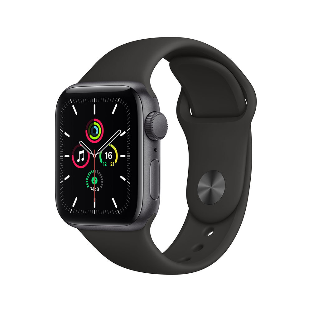 Apple Watch SE (GPS) - 40 mm - aluminio gris espacial - reloj inteligente con pulsera deportiva - fluoroelastómero - negro - tamaño de la banda: S/M/L - 32 GB - Wi-Fi, Bluetooth - 30.49 g