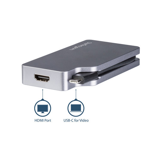 StarTech.com Adaptador USB-C Multipuertos de Vídeo - de Aluminio - USB Tipo C a VGA / 4K HDMI/Mini DisplayPort/DVI - Gris Espacial - Adaptador de vídeo externo - USB-C - DVI, HDMI, Mini DisplayPort, VGA - gris espacio