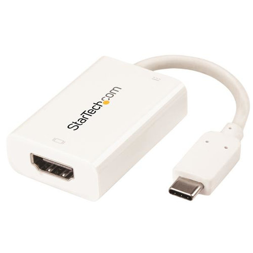 StarTech.com Adaptador Gráfico USB-C a HDMI con Entrega de Potencia - Adaptador de Vídeo USBC a HDMI con Power Delivery - 4K 60Hz - Adaptador de vídeo externo - USB-C - HDMI - blanco