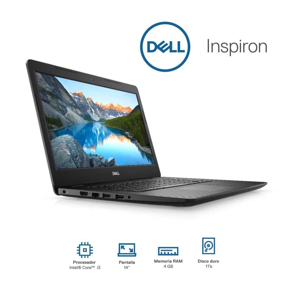 Dell Inspiron 3493 - Core i3 1005G1 / 1.2 GHz - Win 10 Home 64 bit - 4 GB RAM - 1 TB HDD - 14" TN 1366 x 768 (HD) @ 60 Hz - UHD Graphics - Wi-Fi - BTS - con 1 Year Carry-In Service