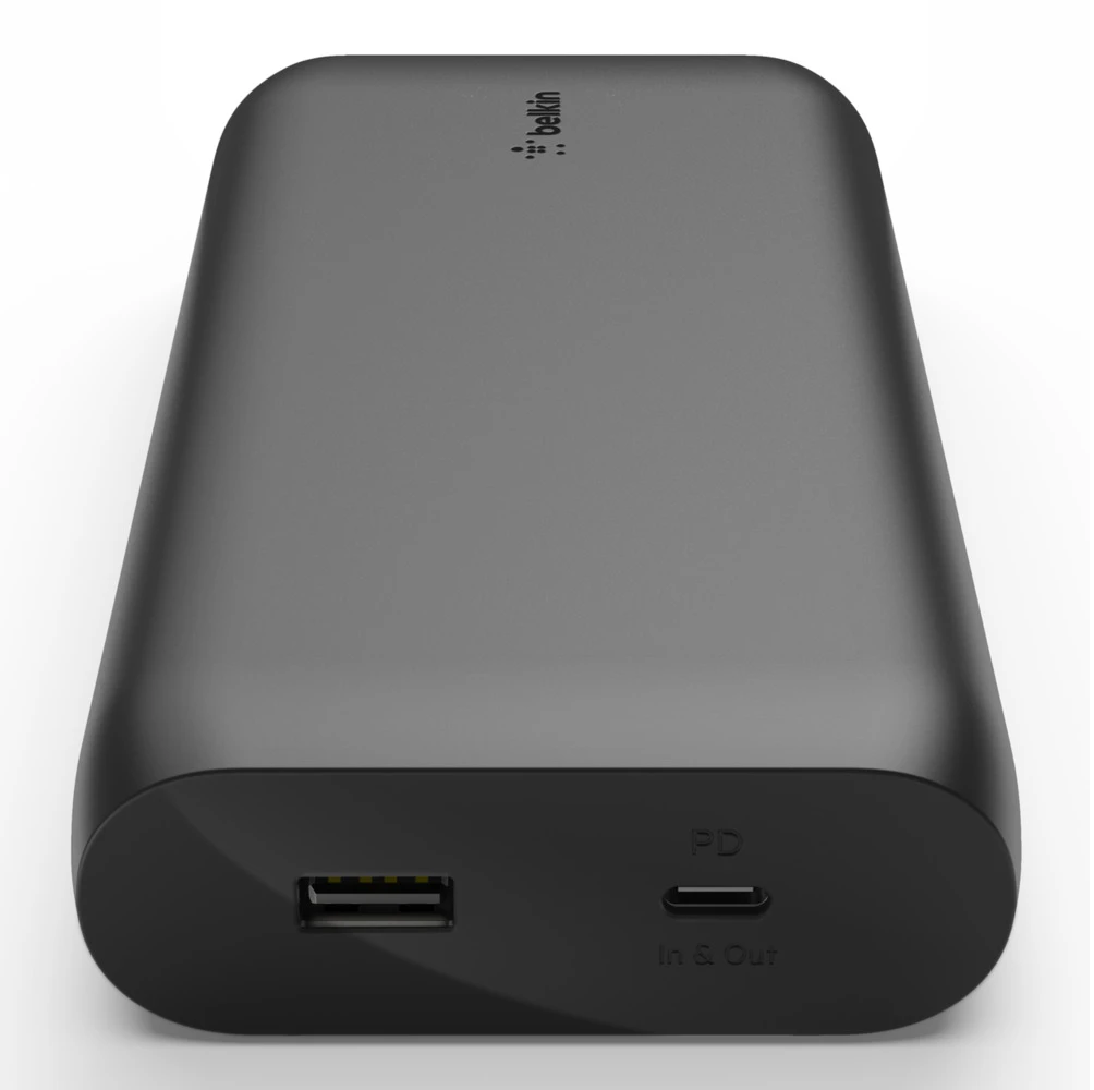 Belkin - Cargador portátil - 20000 mAh - 30 vatios - Fast Charge, PD - 2 conectores de salida (USB, USB-C) - negro