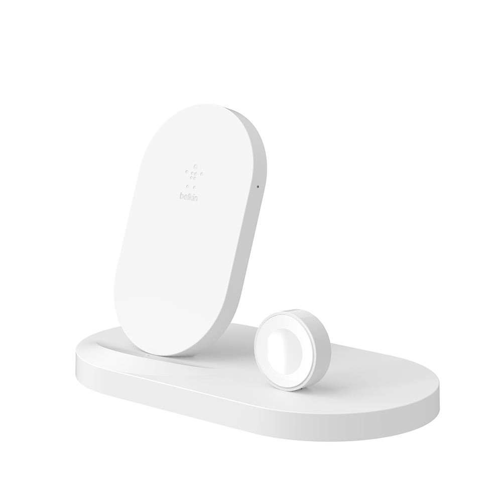 Belkin BOOST UP Wireless Charging Dock - Base de carga inalámbrica + adaptador de corriente CA (USB) - blanco - para Apple iPhone 8, 8 Plus, X, XR, XS, XS Max; Watch