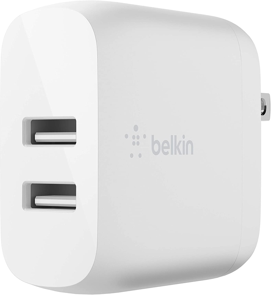 Belkin Dual Wall Charger - Adaptador de corriente - 24 vatios - 4.8 A - 2 conectores de salida (2 x USB) - en el cable: USB-C